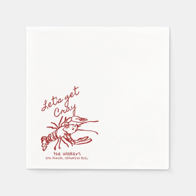 Hand Drawn Lets Get Cray Annual Crawfish Boil  Napkin (Front)