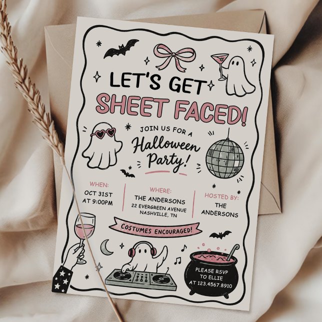 Hand Drawn Let's Get Sheet Faced Halloween Party Invitation (Creator Uploaded)