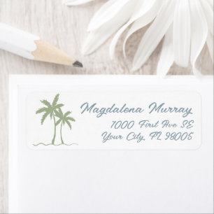 Hand Drawn Lettered Green Blue Tropical Palm Tree