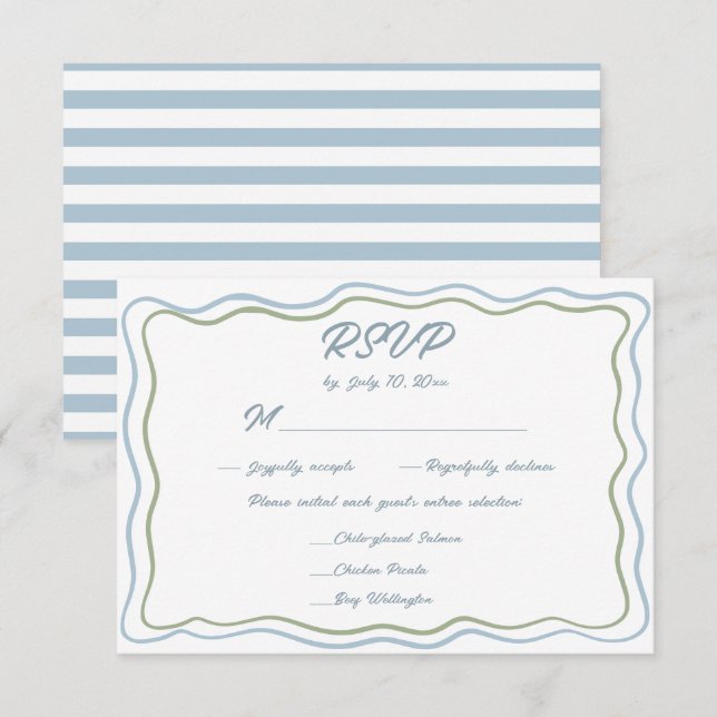 Hand Drawn Lettered Green Blue Wavy Frame Meal RSVP Card (Front/Back)