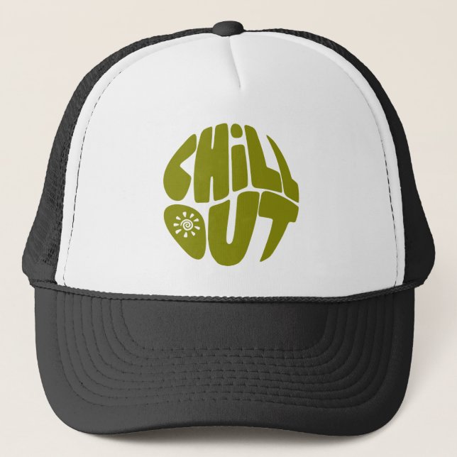 Hand drawn lettering phrase in the shape of a ball trucker hat (Front)
