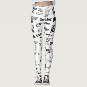 Hand-drawn lettering, typography doodle collection leggings