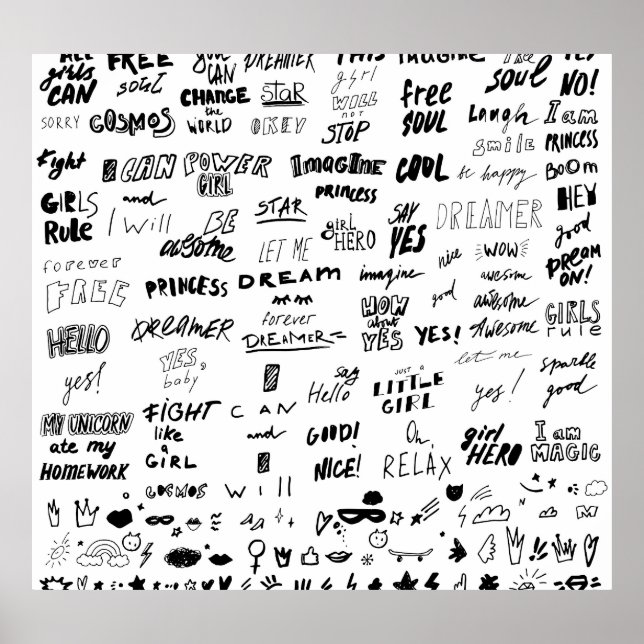 Hand-drawn lettering, typography doodle collection poster (Front)