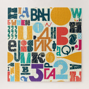 Hand-drawn letters: vintage seamless design. jigsaw puzzle