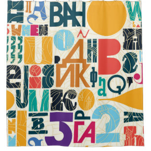 Hand-drawn letters: vintage seamless design. shower curtain
