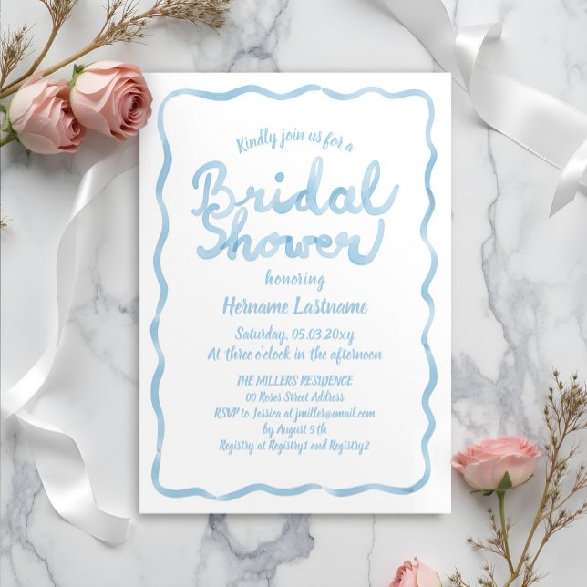 Hand Drawn Light Blue Watercolor Bridal Shower Invitation (Creator Uploaded)