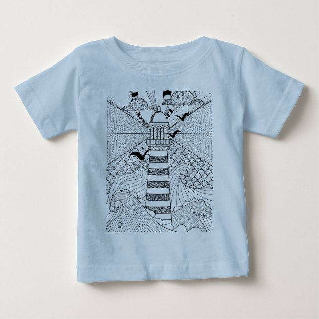Hand Drawn Lighthouse Doodle Baby T-Shirt (Front)