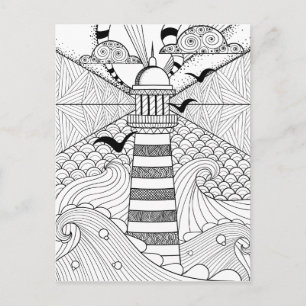 Hand Drawn Lighthouse Doodle Postcard