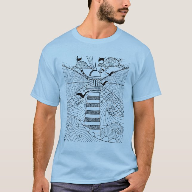 Hand Drawn Lighthouse Doodle T-Shirt (Front)