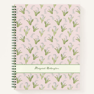 Hand-Drawn Lily of the Valley Elegant Blush Pink Notebook