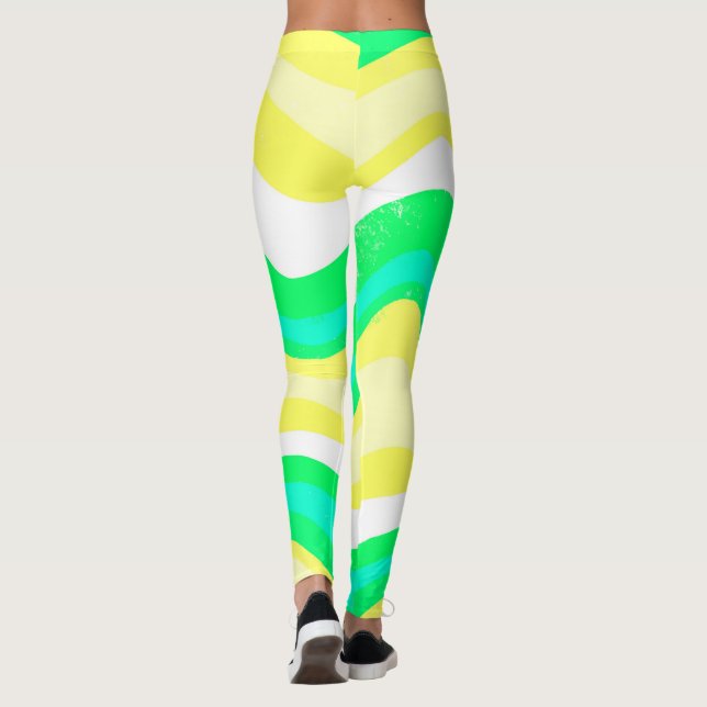 Hand Drawn Lines Colourful Striped Waves Leggings (Back)