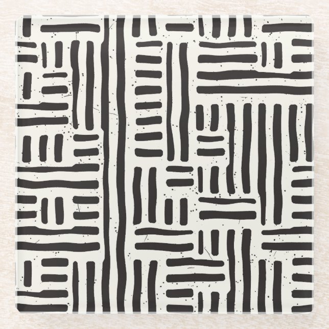 Hand-drawn lines, grungy seamless texture. glass coaster (Front)