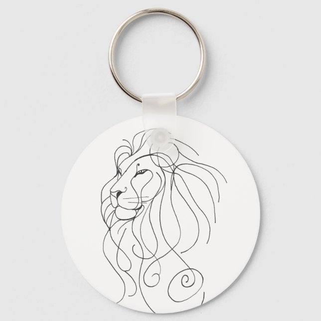 Hand Drawn Lion - Minimalist Line Art Key Ring (Front)