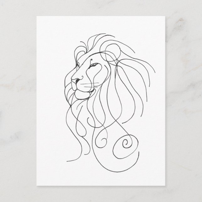 Hand Drawn Lion - Minimalist Line Art Postcard (Front)