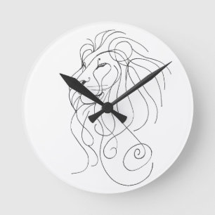 Hand Drawn Lion - Minimalist Line Art Round Clock