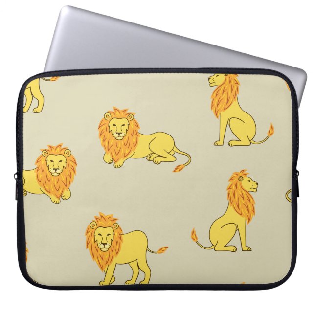 Hand-drawn lion: vintage pattern. laptop sleeve (Front)