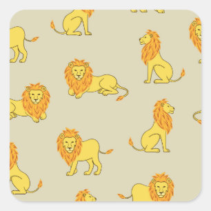Hand-drawn lion: vintage pattern. square sticker