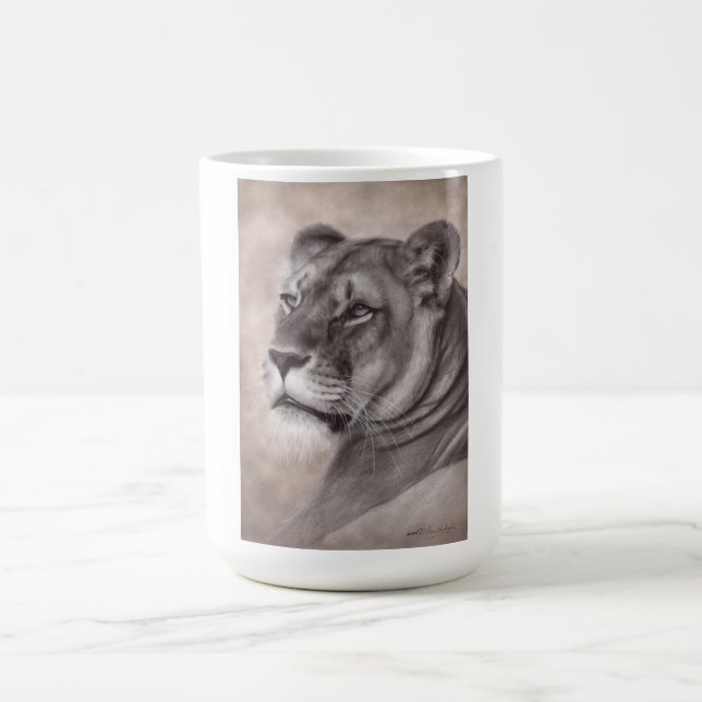 Hand Drawn Lioness Art Coffee Mug (Center)