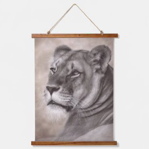 Hand Drawn Lioness Wildlife Art Hanging Tapestry