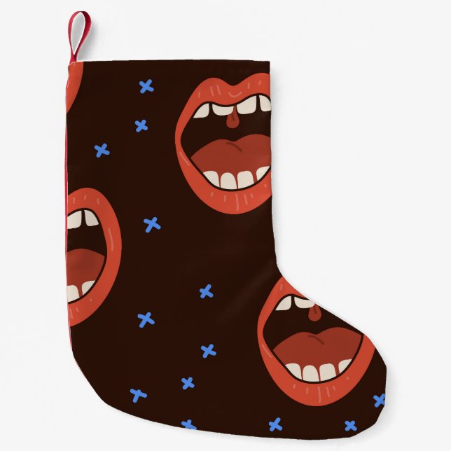 Hand-Drawn Lips: Cute Mouth Pattern. Small Christmas Stocking (Front)