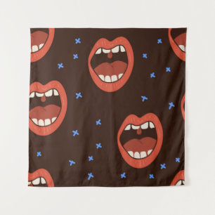 Hand-Drawn Lips: Cute Mouth Pattern. Tapestry