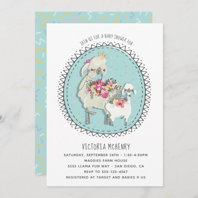 Hand drawn Llama Mamma Baby Shower Invitation (Front/Back)