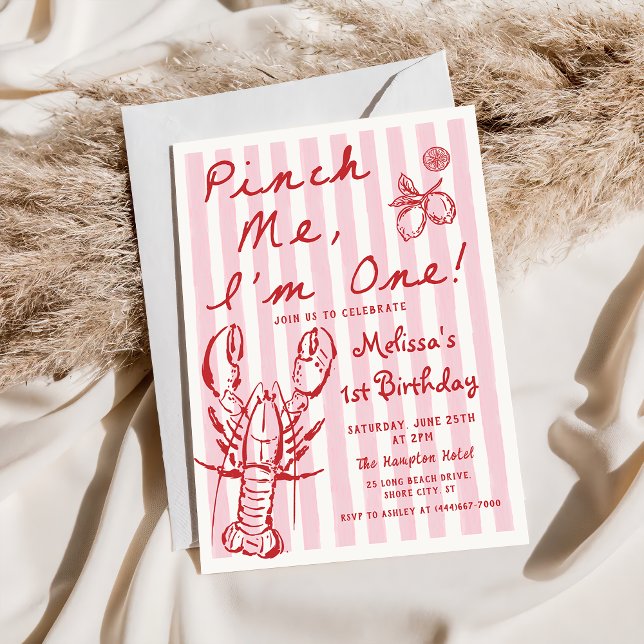 Hand Drawn Lobster 1st Birthday Invitation (Creator Uploaded)