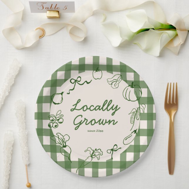 Hand Drawn Locally Grown Farm 1st Birthday Paper Plate (Wedding)