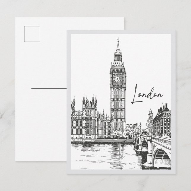 Hand drawn London Street Scene Landmark Postcard (Front/Back)