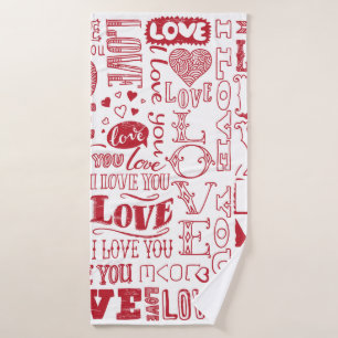 hand-drawn love doodles bath towel