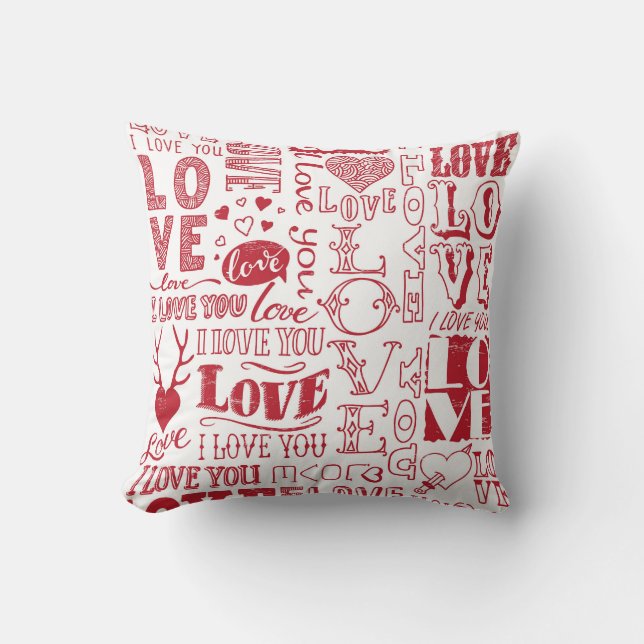 Hand-drawn love doodles, charming pattern. cushion (Front)
