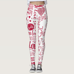 Hand-drawn love doodles, charming pattern. leggings