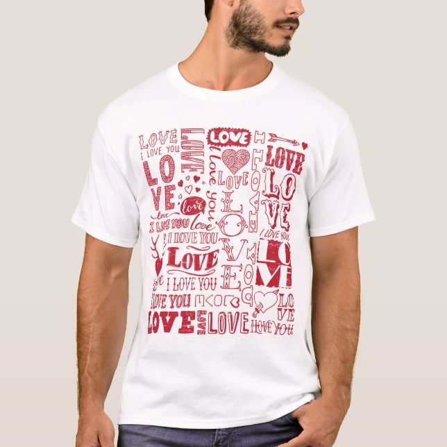 Hand-drawn love doodles, charming pattern. T-Shirt (Front)