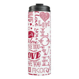Hand-drawn love doodles, charming pattern. thermal tumbler