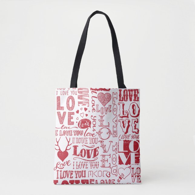 Hand-drawn love doodles, charming pattern. tote bag (Front)