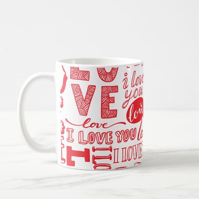 Hand-Drawn Love Doodles Seamless Background Coffee Mug (Left)