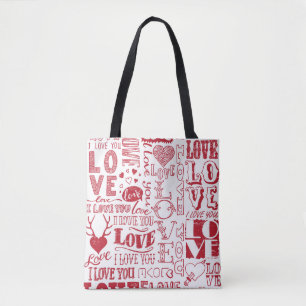 hand-drawn love doodles tote bag
