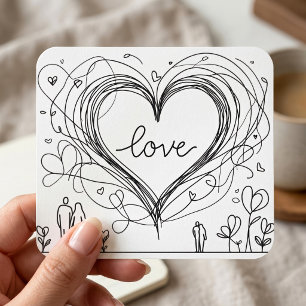 Hand-Drawn Love Heart Minimalist Illustration Square Sticker