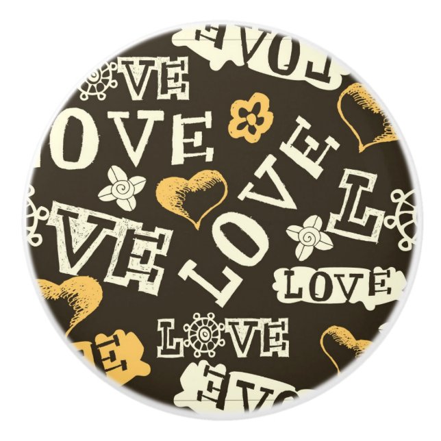 Hand Drawn Love Pattern Ceramic Knob (Front)