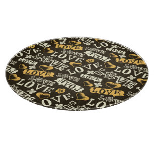 Hand Drawn Love Pattern Cutting Board