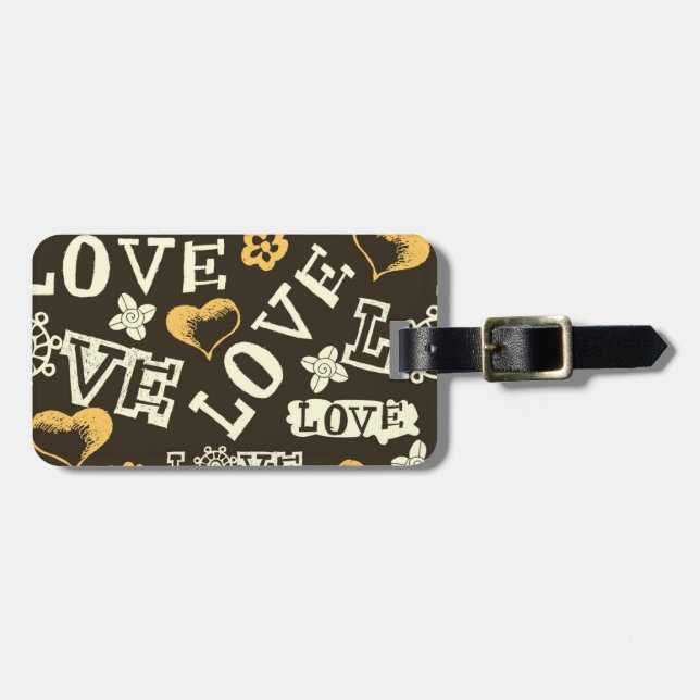 Hand Drawn Love Pattern Luggage Tag (Front Horizontal)