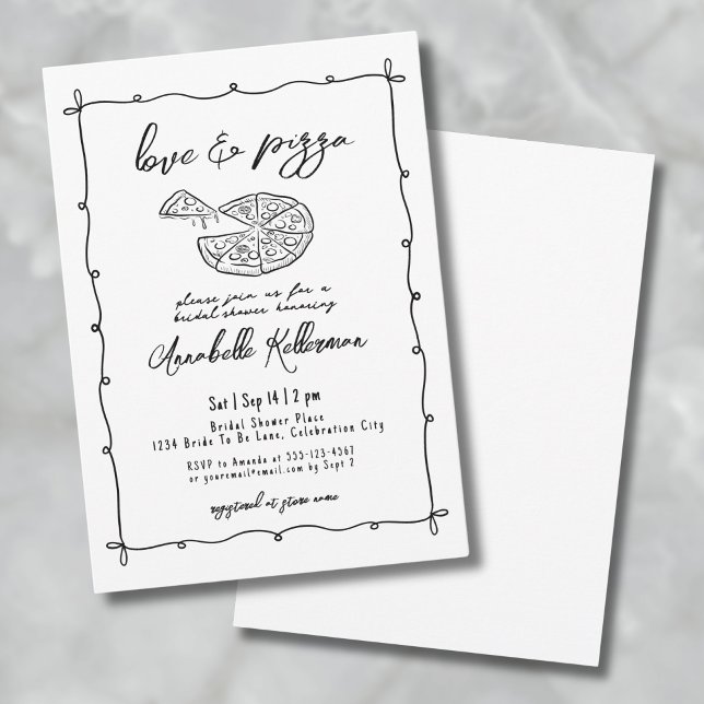 Hand Drawn Love Pizza Whimsical Bridal Shower Invitation (Hand Drawn Love Pizza Whimsical Bridal Shower Invitation)