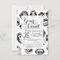 Hand Drawn Luscious Lips in Black and White