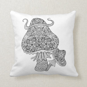 Hand Drawn Magic Mushrooms Doodle Cushion