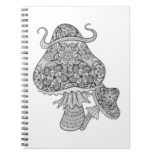 Hand Drawn Magic Mushrooms Doodle Spiral Notebook
