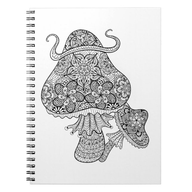Hand Drawn Magic Mushrooms Doodle Spiral Notebook (Front)