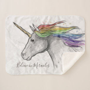 Hand Drawn Magical Unicorn. Believe in Miracles. Sherpa Blanket