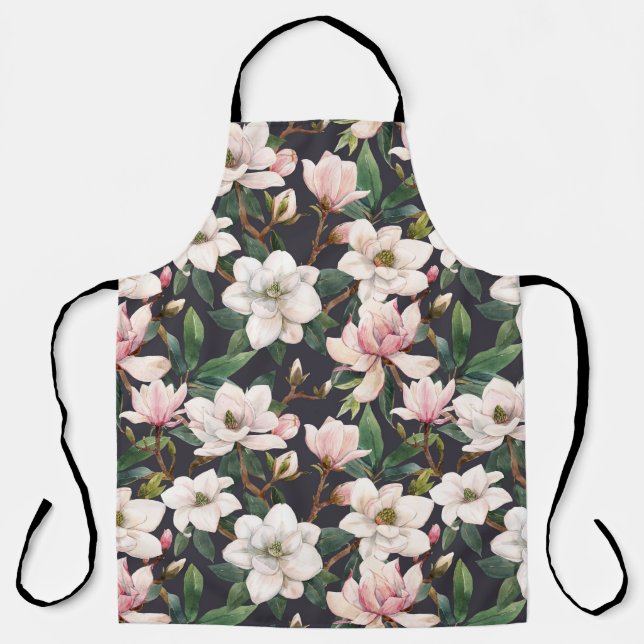 Hand-drawn magnolias: watercolor seamless. apron (Front)