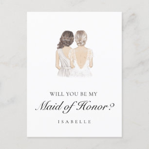 Hand drawn Maid of Honor Proposal Postcard