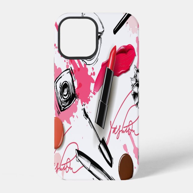 Hand-drawn makeup, vintage graphic pattern. iPhone case (Back)